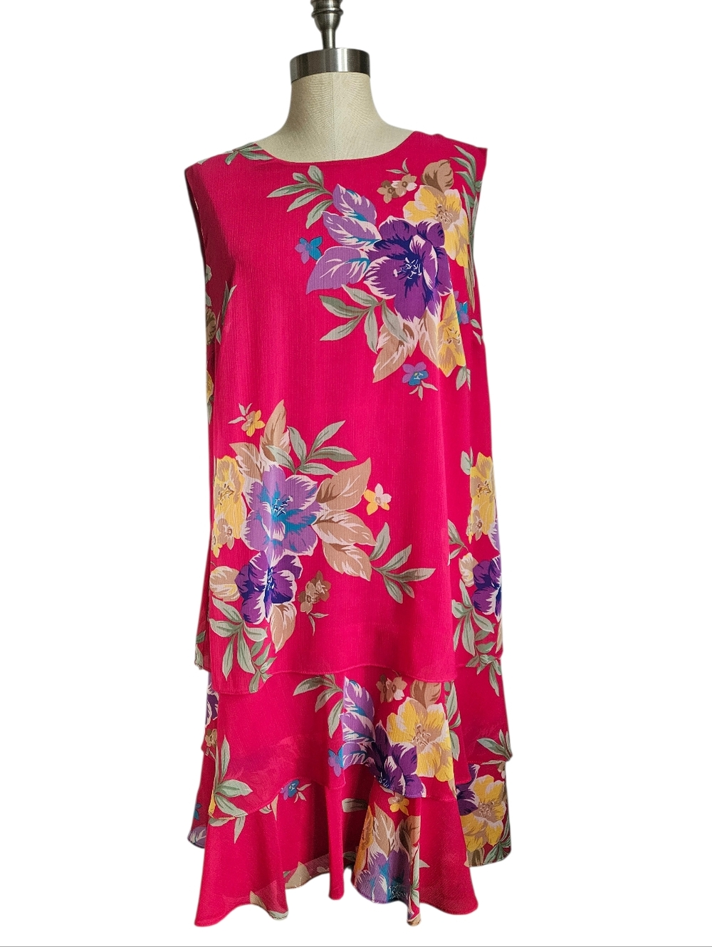 LAUREN RALPH LAUREN Pink Floral Georgette Ruffle Shift Dress | SZ 16 - Picture 2 of 9
